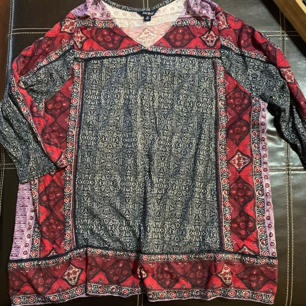 New Lucky Brand paisley printed peasant blouse top 3x purple red blue